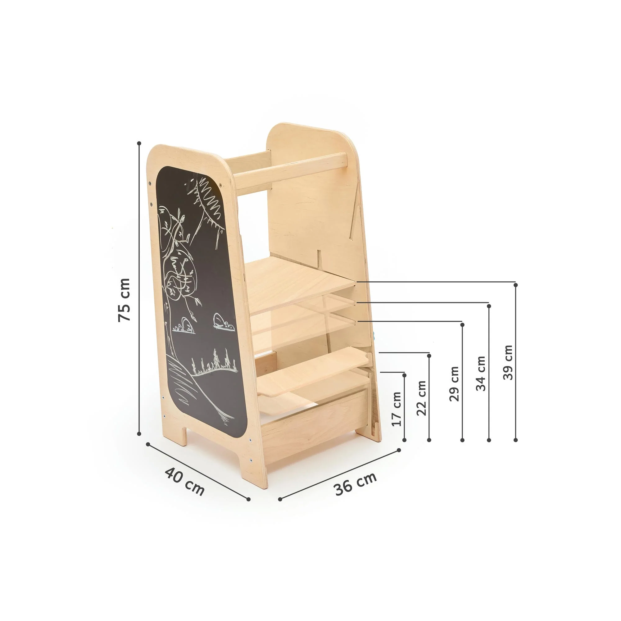 Torre Di Apprendimento Montessori Regolabile Per Bambini - Con Lavagna, Sicura E Compatta Per Cucina E Bagno